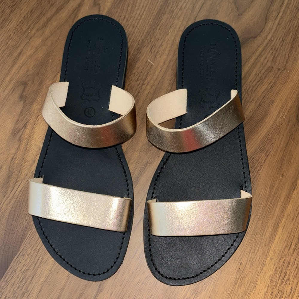 EMMANUELA ROSE GOLD LEATHER SLIDE SANDALS - Picture 3 of 12